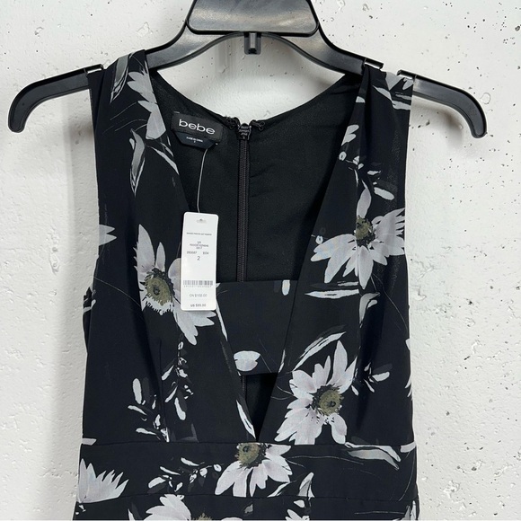 BeBe Women's Size 2 Black Banded Floral Printed GGT Romper NEW - Picture 4 of 16